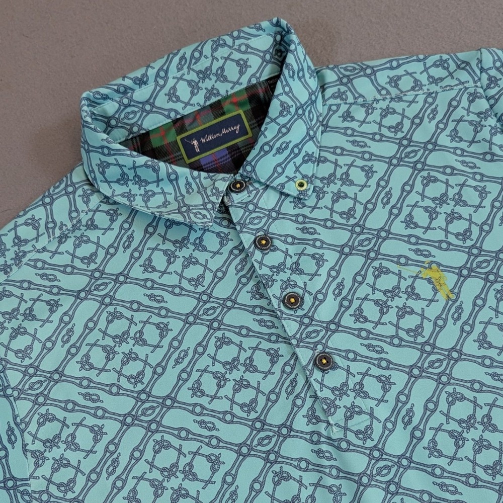 William Murray Golf Polo Shirt Mens Size Medium Aqua Blue Nautical Rope Knot‎